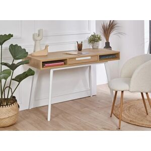 Nateo Concept Bureau en bois 1 tiroir VINTAGE - Blanc/Chene