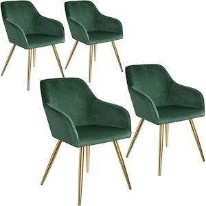 tectake 4 Chaises MARILYN Effet Velours Style Scandinave - vert foncé/or -404003 - Publicité