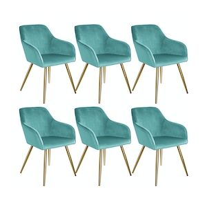tectake 6 Chaises MARILYN Effet Velours Style Scandinave - turquoise/or -404020