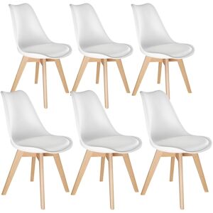 tectake 6 Chaises de Salle à Manger FRÉDÉRIQUE Style Scandinave Pieds en Bois Massif Design Moderne - blanc -403816 - Publicité