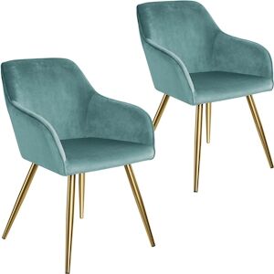 HELLOSHOP26 - Lot de 2 chaises pieds doré siège de salon cuisine salle à manger design élégant turquoise 08_0000166 - Publicité