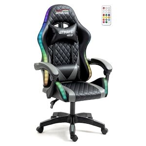 Amstrad ULTIMATE-BK-LED Fauteuil / Chaise de bureau  coloris noir & grise - Eclairage LED 366 effets - Telecommande