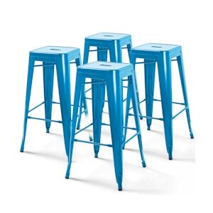 Oviala Business Lot de 4 tabourets de bar acier bleu brillant