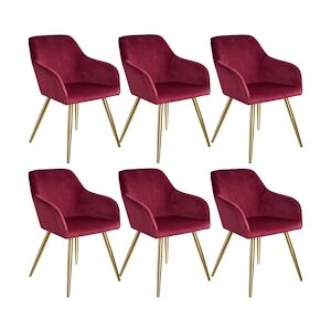 tectake 6 Chaises MARILYN Effet Velours Style Scandinave - bordeaux/or -404000