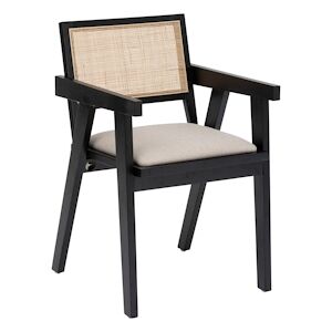 Atmosphera Fauteuil Chaise de table en Bois Noir et Cannage en Rotin