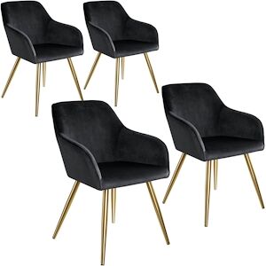 tectake 4 Chaises MARILYN Effet Velours Style Scandinave - noir/or -404015 - Publicité