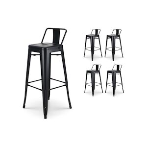 Tabouret de bar en métal noir mat avec dossier - Hauteur 76 cm - Style Industriel x4 Kosmi