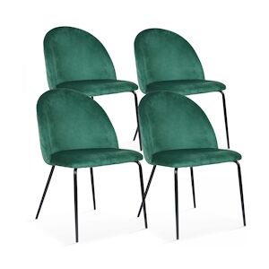Oviala Business Lot de 4 chaises en velours vert foncé - Oviala