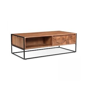 Oviala Business Table basse avec tiroir en acacia massif 120 x 60 x 40 cm