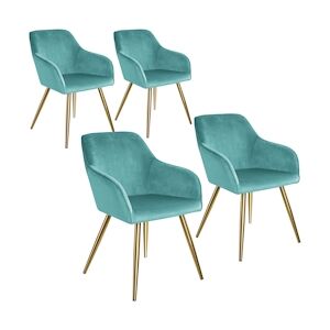 tectake 4 Chaises MARILYN Effet Velours Style Scandinave - turquoise/or -404019