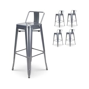 Tabouret de bar en métal brut silver avec dossier - Hauteur assise 66cm - x4 Kosmi