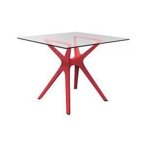 RESOL VELA S Table Carrée Intérieure, Extérieure 90x90 Pied Rouge - Tableau Verre