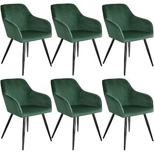 tectake 6 Chaises MARILYN Design en Velours Style Scandinave - vert foncé/noir -404028 - Publicité