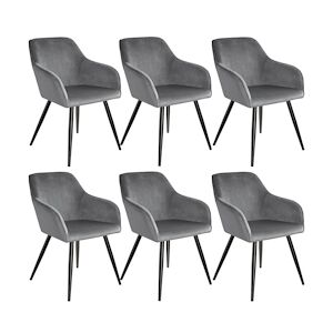 tectake 6 Chaises MARILYN Design en Velours Style Scandinave - gris/noir -404036