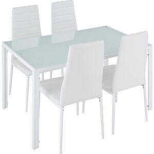 tectake Ensemble table + 4 chaises - blanc -402838 - Publicité