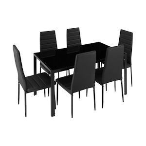 tectake Ensemble table + 6 chaises - noir/noir -404381