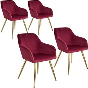 HELLOSHOP26 - Lot de 4 chaises pieds doré siège de salon cuisine salle à manger design élégant velours bordeaux 08_0000110 - Publicité