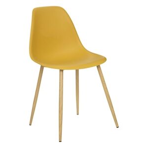 Atmosphera Chaise de table Assise Jaune Ocre et pieds en fer facon Chene