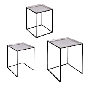 Set de 3 tables carrees plateaux  amovibles argent -  Rectangle Metal Table Passion 40x40 cm
