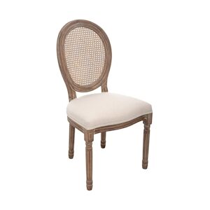 Atmosphera Chaise de table en coton Beige Lin et Bois blanchi avec dossier Cannage