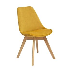 Atmosphera Chaise de table assise en Velours Jaune Ocre et pieds en Bois H 81 cm