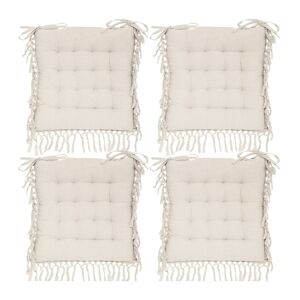 Atmosphera Lot de 4 Galettes de chaise en Coton Ivoire avec franges macramé 40 x 40 cm - Publicité