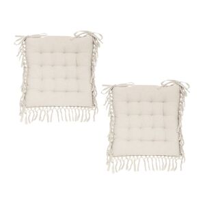 Atmosphera Lot de 2 Galettes de chaise en Coton Ivoire avec franges macramé 40 x 40 cm - Publicité