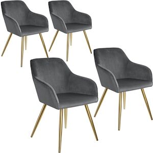 HELLOSHOP26 - Lot de 4 chaises pieds doré siège de salon cuisine salle à manger design élégant velours gris 08_0000113 - Publicité