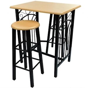 HELLOSHOP26 - Lot de 2 tabourets de bar chaise avec table haute set bois acier design cuisine salon 1202006/2 - Publicité