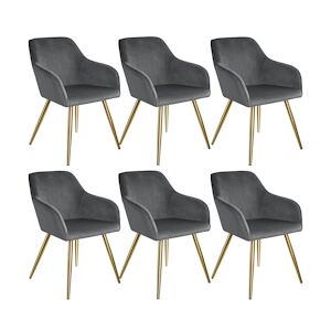 tectake 6 Chaises MARILYN Effet Velours Style Scandinave - gris foncé/or -404012