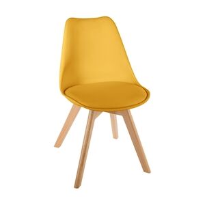 Atmosphera Chaise de table Assise Jaune et Pieds en Bois de Hetre