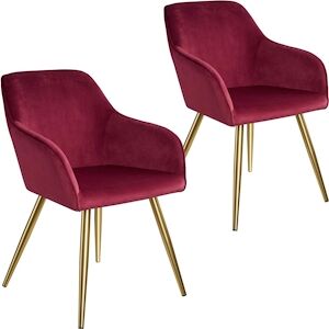 HELLOSHOP26 - Lot de 2 chaises pieds doré siège de salon cuisine salle à manger design élégant bordeaux 08_0000161 - Publicité