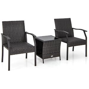 HELLOSHOP26 - Ensemble de table et chaises de patio en osier 3 pièces siège rembourré plateau en verre trempé cadre en métal renforcé mobilier en roti - Publicité