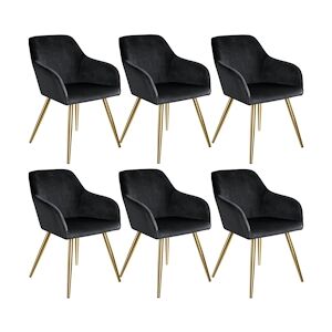 tectake 6 Chaises MARILYN Effet Velours Style Scandinave - noir/or -404016