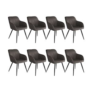 Tectake Chaises Marilyn tissu - gris foncé-noir x8