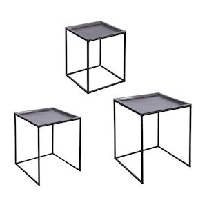 Set de 3 tables carrees plateaux  amovibles noir -  Carre Metal Table Passion 40x40 cm