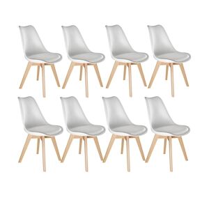 tectake 8 Chaises de Salle à Manger FRÉDÉRIQUE Style Scandinave Pieds en Bois Massif Design Moderne - blanc -403985