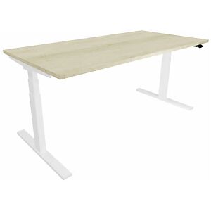 Bureau assis-debout Eminence - Réglage électrique en hauteur - L.120 x P.80 cm - Plateau Chêne - Pieds Blanc