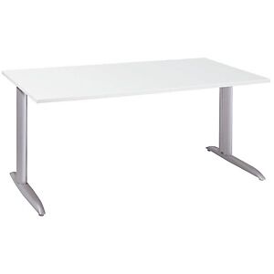 Bureau droit Actual à hauteur ajustable au montage - L.140 x P.80 cm - Plateau Blanc - Pieds métal en L Aluminium