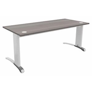 Bureau droit Biospace - L.180 x P.80 cm - Plateau Cèdre - Pieds Blanc - Embases Aluminium