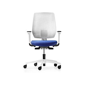 Dauphin Fauteuil de bureau ergonomique Speed-O - dossier résille et piètement coloris Blanc - assise coloris Bleu - Publicité