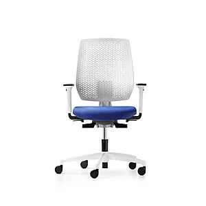 Fauteuil de bureau ergonomique Speed-O - dossier résille et piètement coloris Blanc - assise coloris Bleu