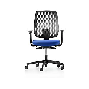 Fauteuil de bureau ergonomique Speed-O - dossier résille et piètement coloris Noir - assise coloris Bleu