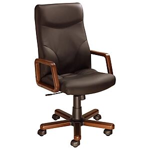 JPG Fauteuil direction Laureat Bois - Croute de cuir - Dossier Noir H. 70 cm - Assise Noir - Pieds Bois