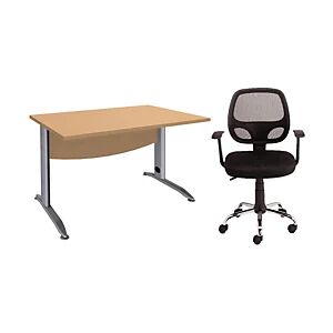 JPG Pack Bureau droit Activity Métal L.120 x P.80 cm Plateau Hêtre - Pieds L Aluminium + Fauteuil Tami tissu/maille filet Noir - Publicité