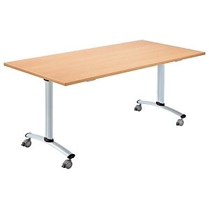 SODEMATUB Table mobile rabattable - L.120 x P.80 cm - Plateau Hetre - Pieds Aluminium