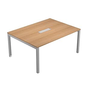 Table de réunion Eminence - L.160 x P.120 cm - Trappe d accès centrale - Plateau Hêtre - Pieds Aluminium