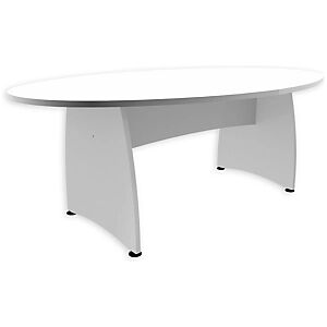 JPG Table de reunion ovale NF Environnement L.200 x P.120 cm pieds pleins - Blanc