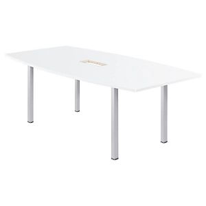 JPG Table tonneau avec électrification Actual L.200 x P.100 cm - Plateau Blanc - Pieds carrés Aluminium - Publicité