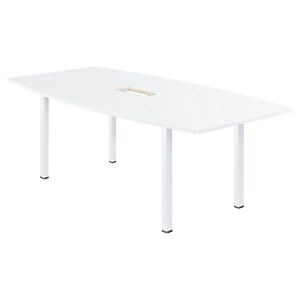 JPG Table tonneau avec électrification Actual L.200 x P.100 cm - Plateau Blanc - Pieds carrés Blanc - Publicité